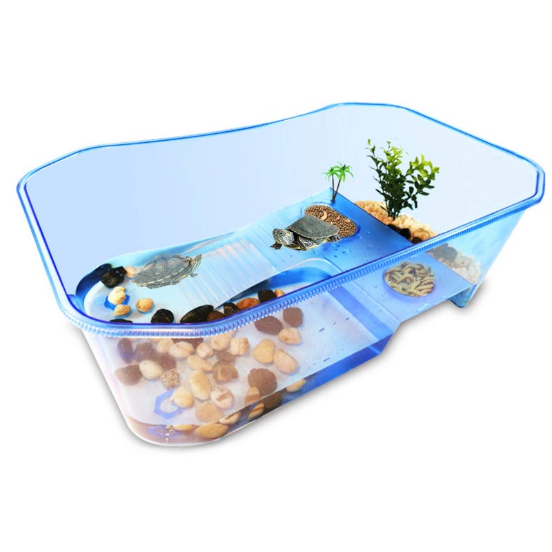 Rypet Turtle Tank Aquarium - Reptile Habitat, Turtle Habitat, Reptile Aquarium Tank for Crayfish Crab (Excluding Accessories) Blue - Image 1